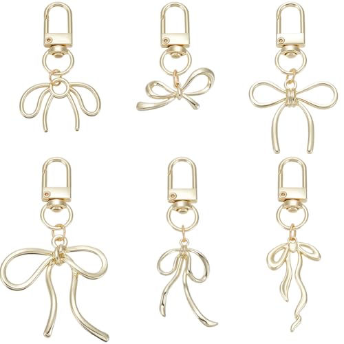 1 Box 6 Styles 6 Pcs Bag Charms Bow Gold Bowknot Key Chain Alloy Cute Elegant Aesthetic Car Key Accessories Bow Keychains Charms for Purse Handbag Backpack Gift Supplies Women Decoration - color: Gold