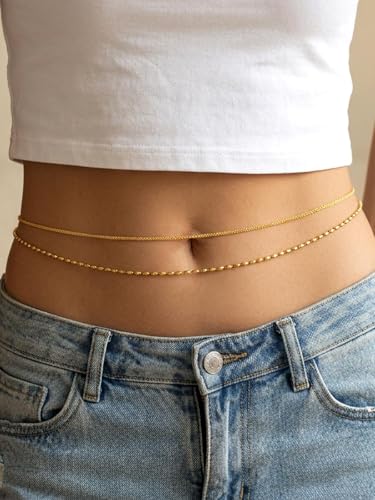 Waist Chain Silver Beads Belly Chain Gold Women Dainty Body Jewelry Accessories for Beach - size: 30+8 inches, style: Gold Shiny Beads