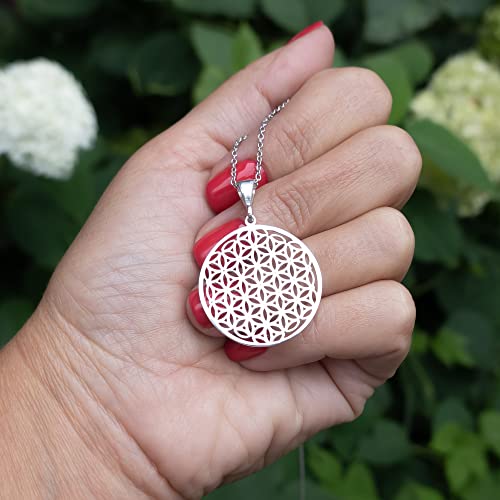 Mandala Necklace Sterling Silver 925 - Sacred Geometry Circle Pendant with 19.7" Chain - Spiritual Esoteric Amulet - Boho Hippie Yoga Jewelry for Women Girls - Handmade - style: Boho