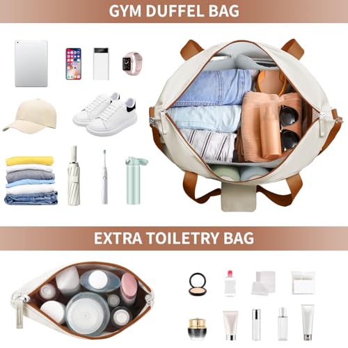 ETRONIK Gym Bag for Women, Personal Item Travel Bag with Shoes Compartment, Weekender Overnight Duffel Bag with Wet Pocket, Carry On Bag for Women, Travel, Gym, Weekend - color: White Black Brown, size: Medium