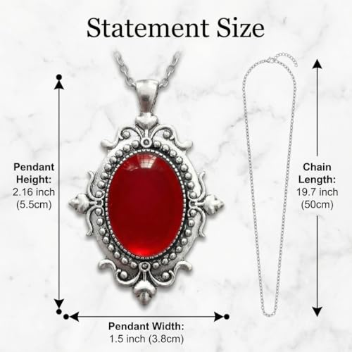 Gothic Vintage Gem Pendant Necklace | Victorian Style Filigree Silver-Tone Jewelry | Ideal Gift for Party Cosplay & Daily Wear - color: Red
