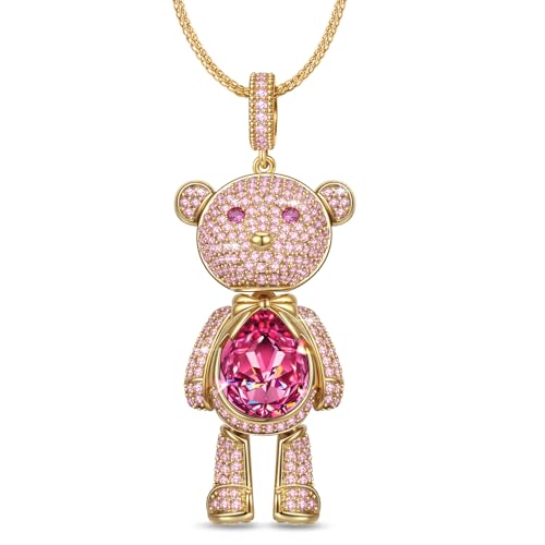 Swarovski Crystal Teddy Bear Necklace, White Gold Plated, Playful Movable Design, Sweet Warmth & Love Symbol Jewelry Gift for Women Teens Girls, Gift-Ready Packaging - style: Yellow Gold Plated 925 Sterling Silver