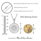 Mandala Necklace Sterling Silver 925 - Sacred Geometry Circle Pendant with 19.7" Chain - Spiritual Esoteric Amulet - Boho Hippie Yoga Jewelry for Women Girls - Handmade - style: Lotus