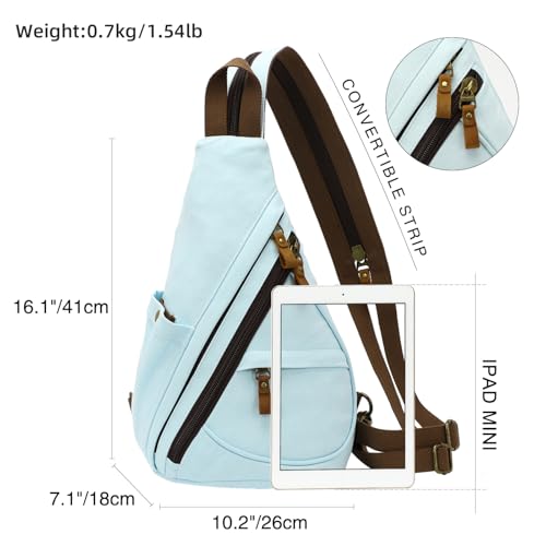 KL928 Canvas Sling Bag - Small Crossbody Backpack Shoulder Casual Daypack Rucksack for Men Women(LightBlue) - color: Canvas-lightblue