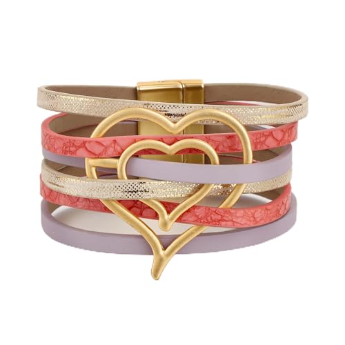 Edoneery Leather Wrap Bracelet for Women, Boho Handmade Multi-Layer Cuff with Crystal Beads Heart, Stackable Bangle Western Jewelry Gift - style: Heart(Colorful)