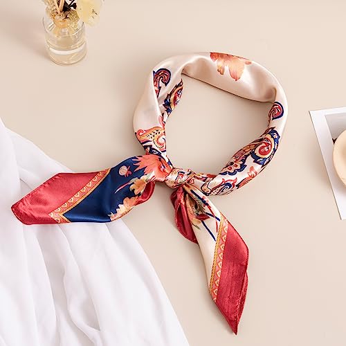 HBselect 4PCS Head Scarf for Women 35” Head Scarves Silk Like Satin Neck Scarfs Square Bandana Hair Wraps Scarf for Sleeping - color: Red, Blue, Brown, Beige