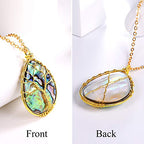 FOCALOOK Stainless Steel Wire Wrapped Tree of Life Abalone Necklaces Handmade Costume Jewelry Long Necklaces for Women (Send Gift Box) - style: 02.Tear Drop Shaped-Gold