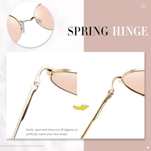 Joopin Retro Small Round Sunglasses Hippie Circle Sun Glasses Polarized UV400 Protection Metal Shades for Men Women - color: Golden Frame Light Pink Lens