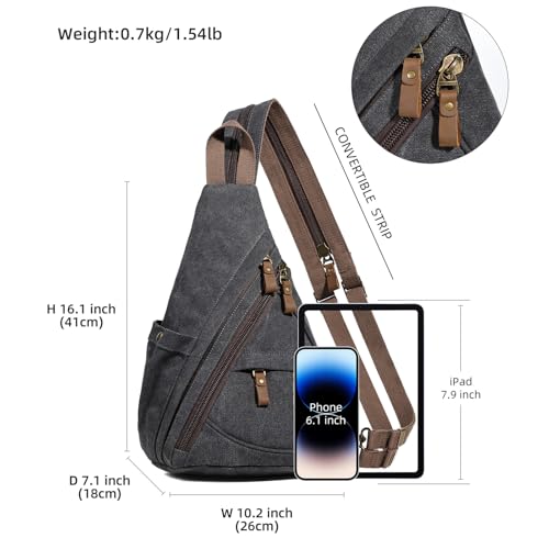KL928 Canvas Sling Bag - Small Crossbody Backpack Shoulder Casual Daypack Rucksack for Men Women(Large Version,Black) - color: Canvas-black