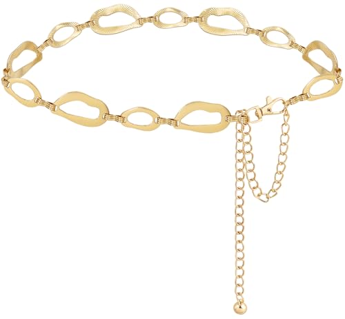 LIMHOO Women's Metal Waist Chain Belts Gold Silver Link Belt for Dresses - color: Square Gold, size: XL: Length 150cm/59in