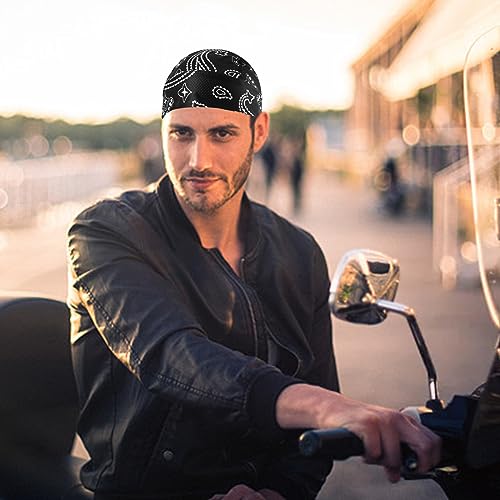 DOCILA 3 Pcs Do Rags for Men Skull Cap Bandana Hat Breathable Helmet Linner Beanie - color: Blackwhitered