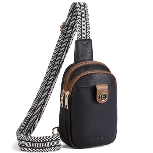 BOSTANTEN Small Sling Bag Crossbody Bags for Women Trendy Crossbody Purse Leather Chest Bag - color: A-black & Brown