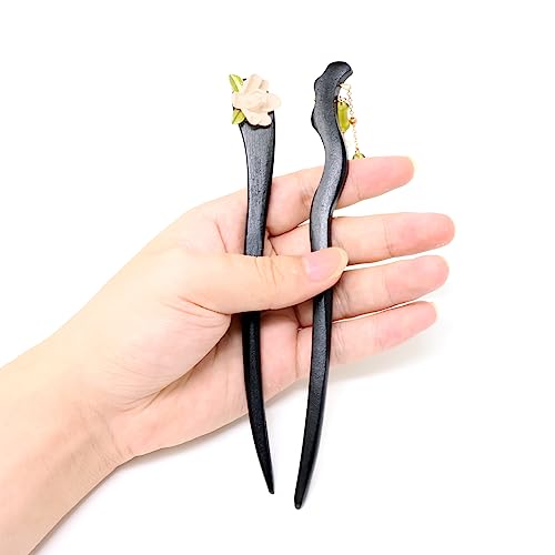 yueton 2PCS Vintage Wooden Hair Pin Antique Chinese Style hair Stick Wood Bamboo Chopsticks Chignon Hair Pin Retro Elegant Flower Hairpins Tassel Hair Stick Japanese Traditional Hair Sticks