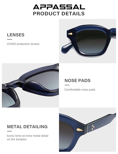 Appassal Small Retro Square Sunglasses for Women Mens Rectangle Sunnies AP3680 - color: Blue/Gradient Blue