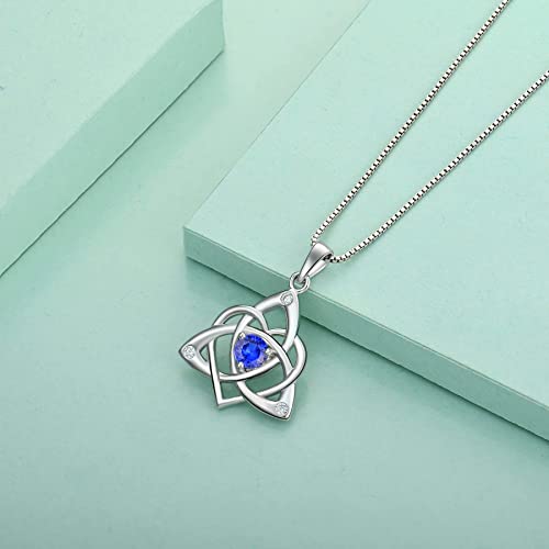 STARCHENIE Celtic Knot Necklace for Women 925 Sterling Silver Trinity Love Knot Pendant Birthstones Jewelry - color: 9-sapphire-Sept