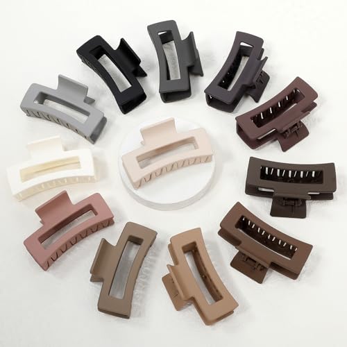 Sisiaipu 3.5 Inch Medium Hair Claw Clips 12 Pcs Square Claw for Thick and Thin Hair Rectangular Rectangle Hair Clips Jaw Clips Bulk Hair Accessories for women and Girls (Regular) - color: Regular
