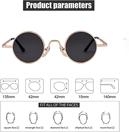 SORVINO Retro Small Round Sunglasses for Men Women Vintage Style Metal Frame - color: Gold Frame/Grey Lens