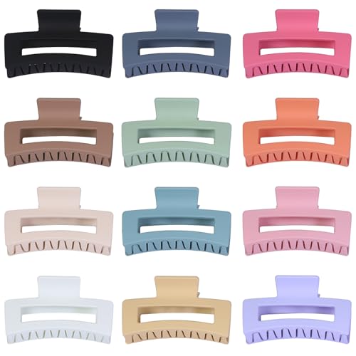 Sisiaipu 12 Pcs Medium Hair Clips, 3.5 Inch, Colorful - Hair Clips for Thick and Thin Hair, Square Claw Clips, Jaw Clips, Bulk Hair Accessories for Women and Girls - color: Colorful