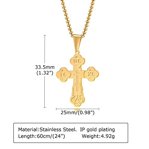 Men's Orthodox Cross Pendant Necklace - Trendy Religious Cross Chain,Hypoallergenic Waterproof Stainless Steel Christian Long Necklaces,Non Tarnish Byzantine Cross Symbol Pendants Necklace for Him - color: Gold-new