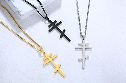 Men's Orthodox Cross Pendant Necklace - Trendy Religious Cross Chain,Hypoallergenic Waterproof Stainless Steel Christian Long Necklaces,Non Tarnish Byzantine Cross Symbol Pendants Necklace for Him - color: 3 Pcs
