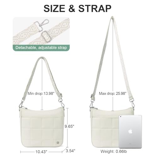 Anti Theft Crossbody Bags for Women,Quilted Puffer Travel Purses Shoulder Hobo Bag Handbag with Guitar Strap - color: Beige