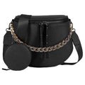 Crossbody Bags for Women, Large Vegan Leather Trendy Bum Bag - color: Black+amber Chain