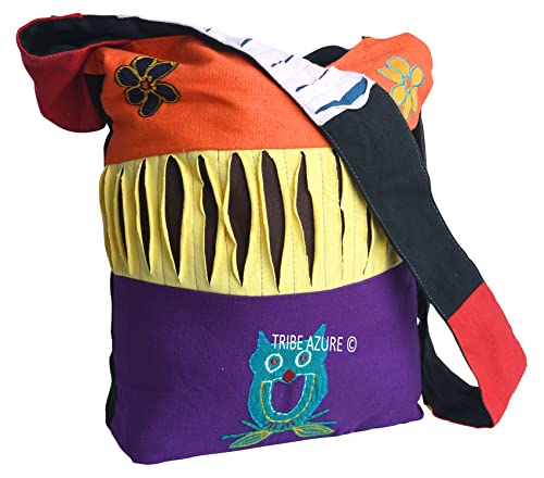 Blue Red Hobo Cotton Sling Cross Body Messenger Shoulder Bag Hippie Boho Bohemian Light Roomy Spacious | Hippie, Boho, Bohemian, Light, Roomy, Spacious - style: Owl