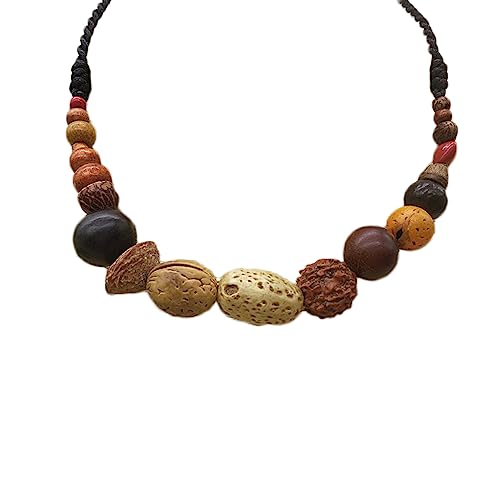 COLORFUL BLING Natural Chunky Wooden Beads Statement Necklace Boho African Tribal Collar Choker Bib Necklace Hippie Vacation Jewelry for Unisex Men Women - color: Bodhi seed