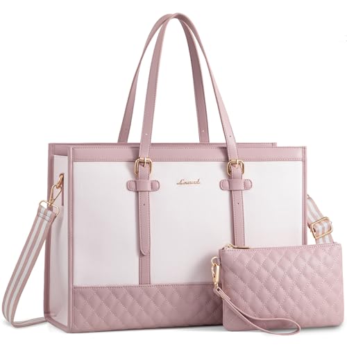 LOVEVOOK Laptop Bag for Women 15.6 inch Canvas Laptop Tote Bag, Large Capacity Work Bag with Clutch Purse, Computer Bag Office Business Briefcase, Casual Handbag for Travel College Teacher School - color: Sakura Pink, size: 15.6 inch