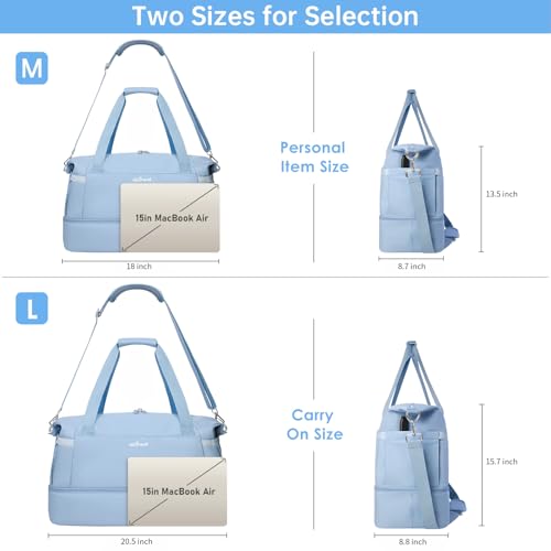 ETRONIK Gym Bag for Women, 45L Carry On Travel Duffel Bag with Shoes Compartment, Weekender Overnight Bag with Wet Pocket for Women, Travel, Gym, Weekend, Large Size - color: Blue, size: Large