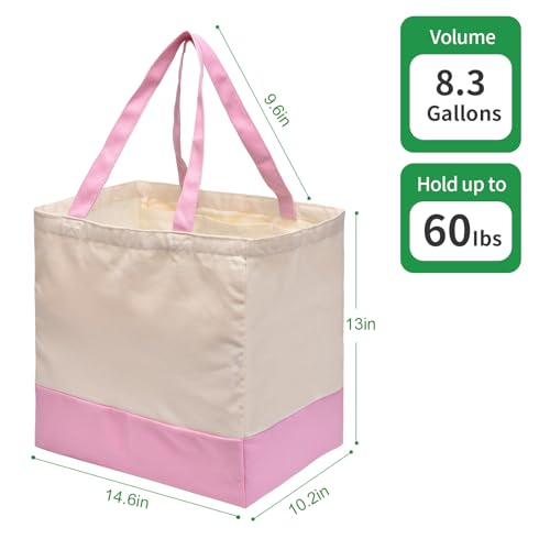 Canvas Reusable Grocery Bags Heavy Duty, 8.3 gal Foldable Large Tote Bag with Handles, Holds 60 lbs Canvas Shopping Bags, 1 Pack - color: [A1] Off White / Pink, size: 1 Pack