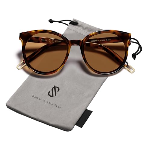 SOJOS Fashion Round Sunglasses for Women Men Oversized Vintage Shades SJ2057 - color: Tortoise/Brown
