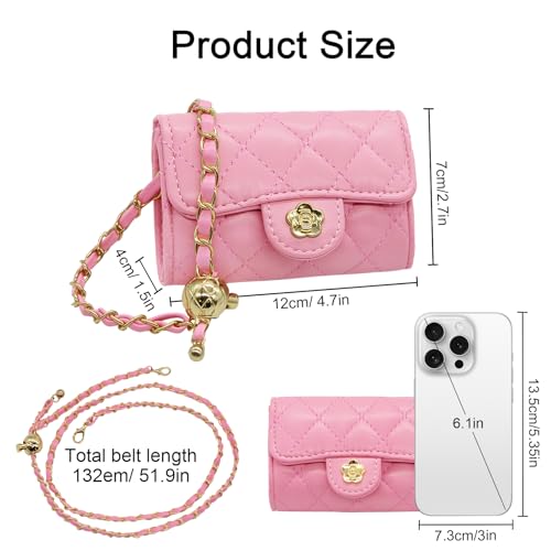 YAMEIZE Mini PU Leather Chain Belt Bag for Women Quilted Waist Purse Crossbody Fanny Pack Detachable Belt Chain - color: Rose Red - Mini (4.7x2.7 Inch)
