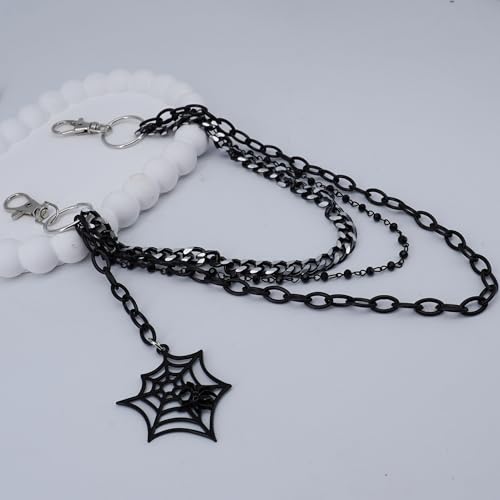 Layered Pants Chain keychain for Women Men Punk Wallet Chains Hiphop Jeans Keychain Halloween Jewelry - style: F-black layered chain