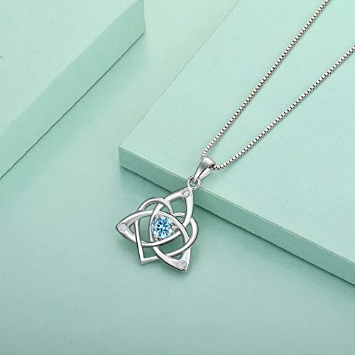 STARCHENIE Celtic Knot Necklace for Women 925 Sterling Silver Trinity Love Knot Pendant Birthstones Jewelry - color: 3-aquamarine-Mar
