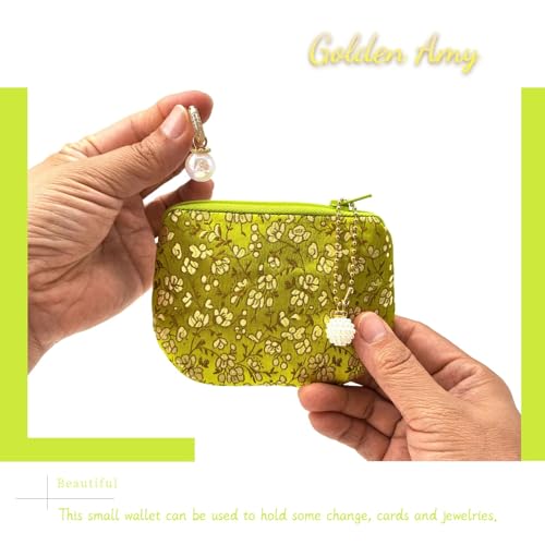 Handmade Women Coin Purse Rosary Pouch Silk Jewelry Bag Brocade Zipper Wallet - YellowGreen - color: Yellow_Green