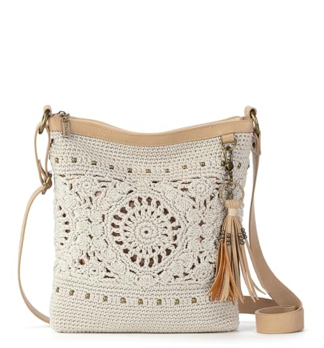 The Sak Lucia Crossbody Bag in Crochet, Convertible Purse with Adjustable Shoulder Strap - color: Natural Medallion