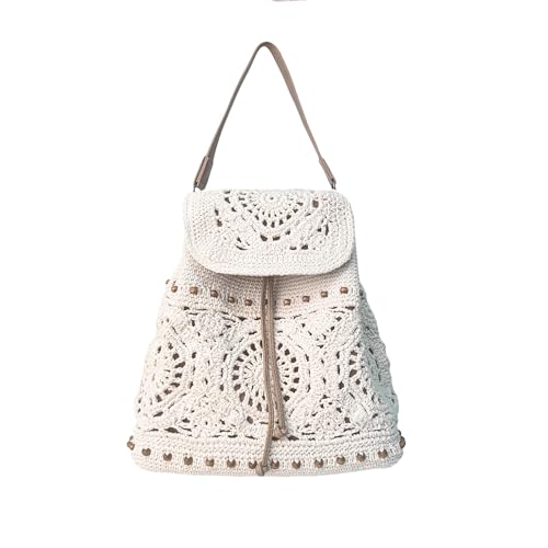 Eiyye Handmade Crochet Backpack for Women Premium Cotton Rope Boho Rucksack with Adjustable Straps Lightweight Woven Shoulder Backpack for Travel Beach & Everyday Casual