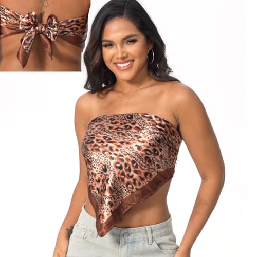 Leopard Print Head Scarf for Women Like Silk Satin Scarf for Hair Wrapping at Night Bandana Square Scarf 35 Inches - color: Dark Brown Leopard