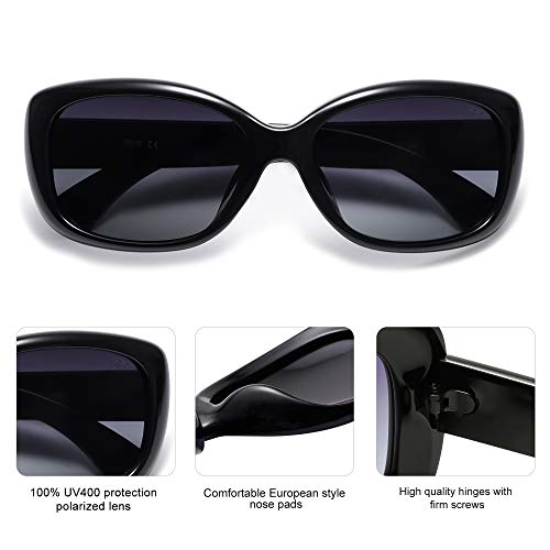 SOJOS Vintage Square Sunglasses for Women Polarized UV Protection Havana Frame SJ2111 - color: Black/Gradient Grey