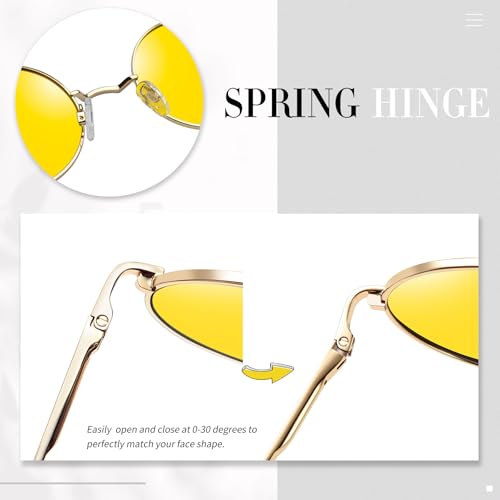 Joopin Retro Small Round Sunglasses Hippie Circle Sun Glasses Polarized UV400 Protection Metal Shades for Men Women - color: Golden Frame Yellow Change Red Lens