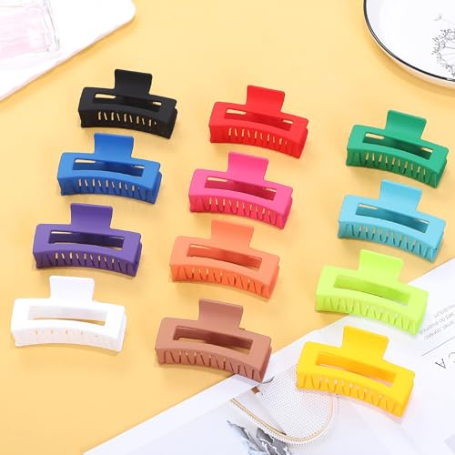 Sisiaipu 3.5 Inch Medium Hair Accessories: 12 Pcs Square Jaw Clips for Thick and Thin Hair - Rectangular Bulk Clips for Women and Girls - Dopamine - color: Dopamine