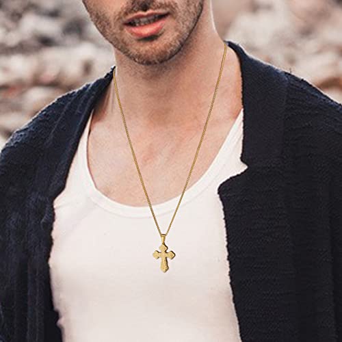 Men's Orthodox Cross Pendant Necklace - Trendy Religious Cross Chain,Hypoallergenic Waterproof Stainless Steel Christian Long Necklaces,Non Tarnish Byzantine Cross Symbol Pendants Necklace for Him - color: Gold-new