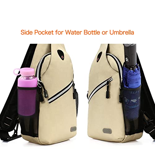 MOSISO Sling Backpack, Multipurpose Crossbody Shoulder Bag Travel Hiking Daypack - color: Beige