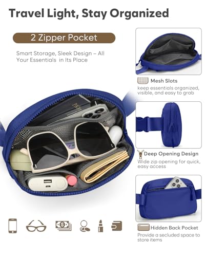 Pritent Fanny Packs for Women Cross Body Bag Waterproof Belt Bag with Adjustable Strap and Zipper Back Pocket Small Crossbody Bags Fashion Waist Packs for Workout Travelling(Blue) - color: Blue, size: Small