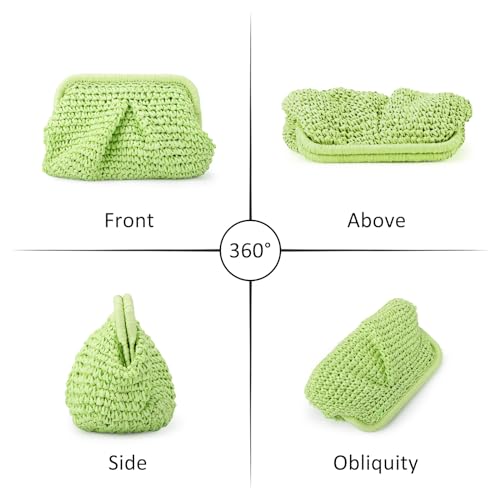 Emprier Straw Clutch Purses for Women Cloud Dumpling Pouch Straw Crossbody Shoulder Handbag Summer Beach Woven Bag - color: Green