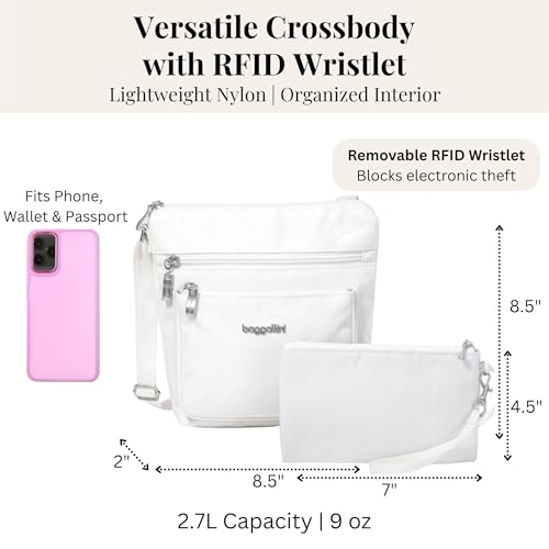 Baggallini Pocket Crossbody Bags for Women 8x8 Small Lightweight Durable Water-resistant Travel Purse W/Rfid - color: White