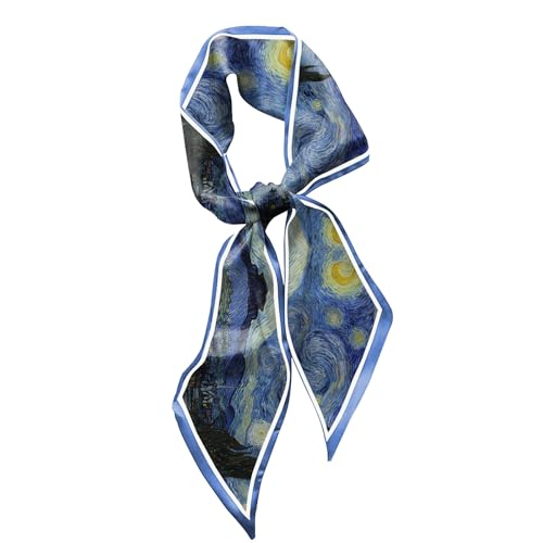 Hair Head Scarf Silk Feeling Long Satin Neck Satin Scarves for Handbag Cute Aesthetic Decoration Women Girls 59 * 6.7” - color: Y18-starry Night