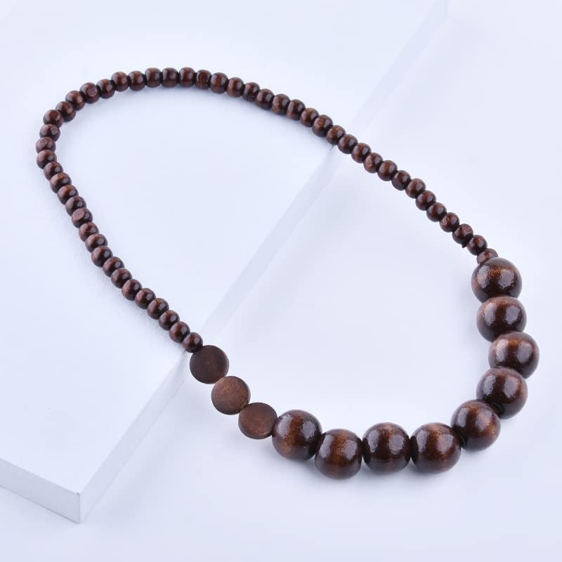 COLORFUL BLING Natural Chunky Wooden Beads Statement Necklace Boho African Tribal Collar Choker Bib Necklace Hippie Vacation Jewelry for Unisex Men Women - color: dark ball