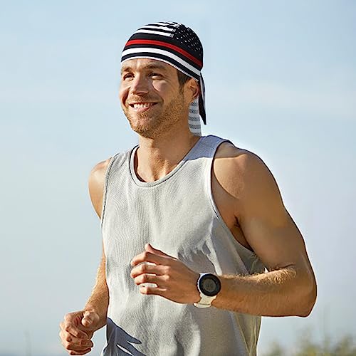 DOCILA 3 Pcs Do Rags for Men Skull Cap Bandana Hat Breathable Helmet Linner Beanie - color: Flag Style2